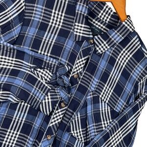 J. Jill Denim Plaid Button Down Women Small Blue  Tie Cuff Long Sleeve